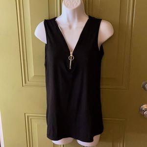 Women’s Black Tank Top Zipper V-Neck Size Large (L)